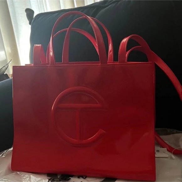 Telfar red medium sized shopping bag
